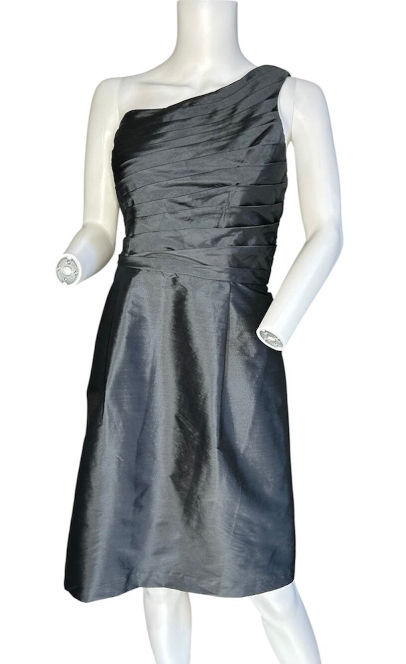 Monique Lhuillier Bridesmaids Gray One Shoulder Pleated Cocktail Dress Size 8